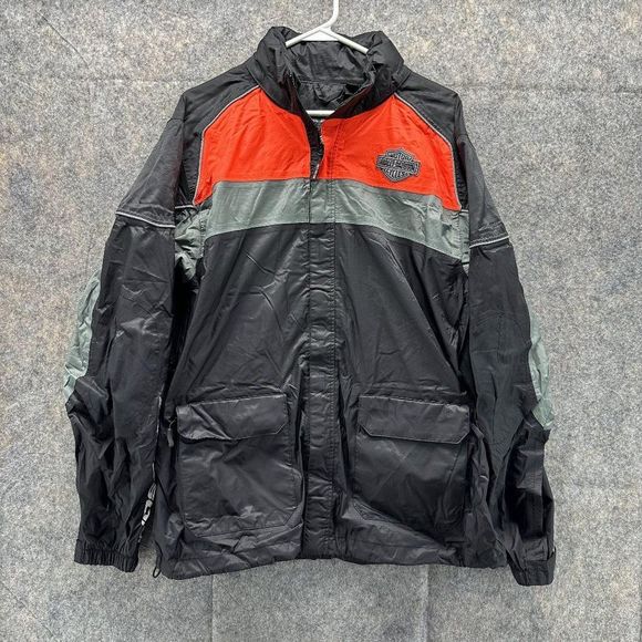 Harley-Davidson Other - Harley Davidson Jacket Men's Medium Biker Black Orange Windbreaker Full Zip